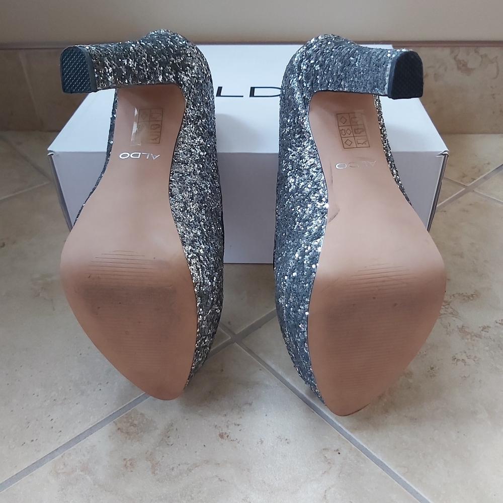 Aldo Silver Glitter Platform Heels - Picture 4 of 8